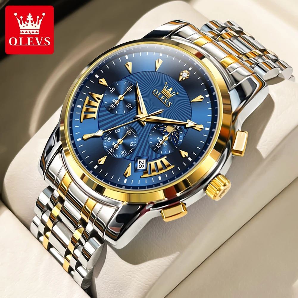 OLEVS 2892 Men Watch Original Quartz Watch Luxury Brand Waterproof Luminous Chronograph Classic Business Moon Phase Men Watch