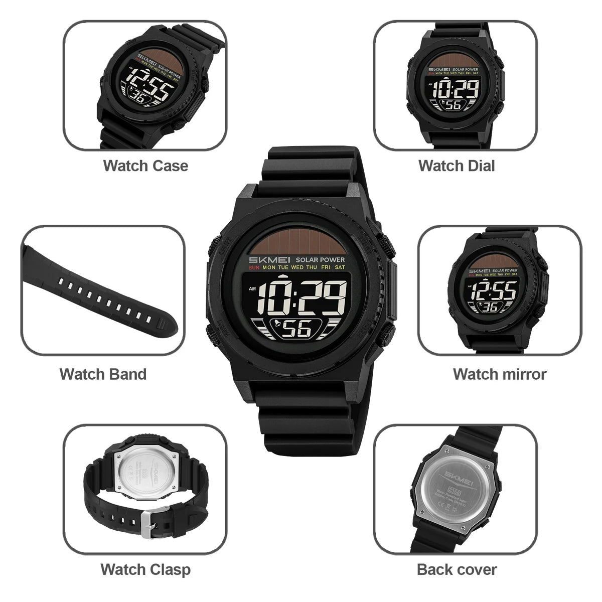 SKMEI Solar Digital Sports Watch for Men – Waterproof Chronograph Wristwatch