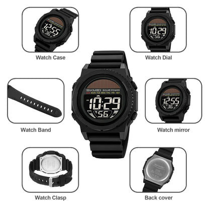 SKMEI Solar Digital Sports Watch for Men – Waterproof Chronograph Wristwatch