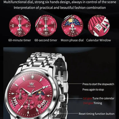 OLEVS 2892 Men Watch Original Quartz Watch Luxury Brand Waterproof Luminous Chronograph Classic Business Moon Phase Men Watch