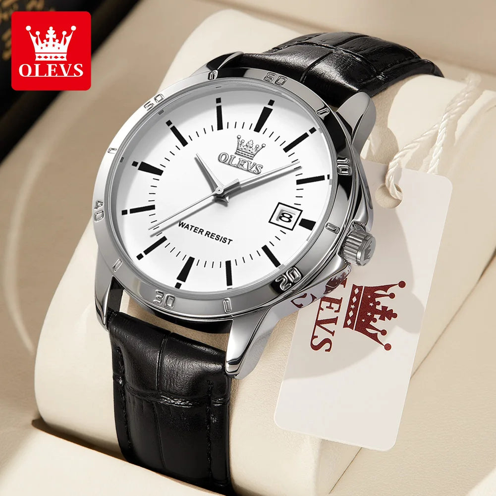 OLEVS Watch Men Fashion Leather Strap Waterproof Quartz Watch for Men Simplicity Calendar Men's Dress Wristwatches Exculsive New