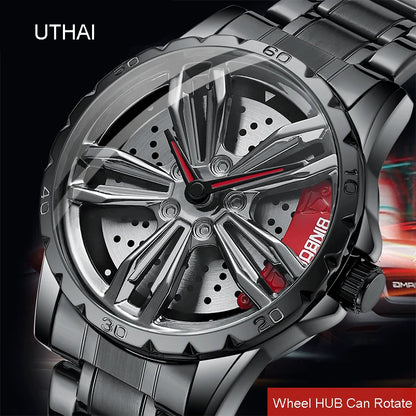 UTHAI Automotive Wheel Hub Hollow Mechanical Watch Luxury Fashion Wheel Hub Waterproof Stainless Steel Men's Watch V002