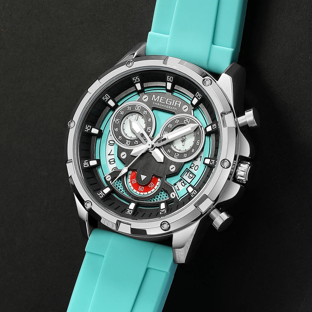 MEGIR Chronograph Men's Watches Top Brand Luxury Original Waterproof Silicone Date Watch for Men Fashion Sport Quartz Wristwatch