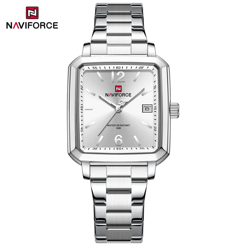 NAVIFORCE Couple Quartz Watch Retro Fashion Calendar Display Stainless Steel Strap Luminous Pointer 3ATM Waterproof Couple Watch