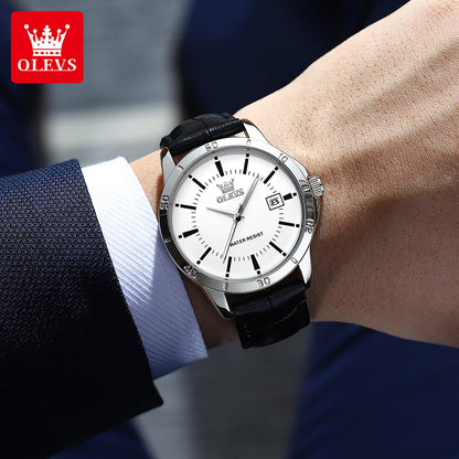 OLEVS Watch Men Fashion Leather Strap Waterproof Quartz Watch for Men Simplicity Calendar Men's Dress Wristwatches Exculsive New