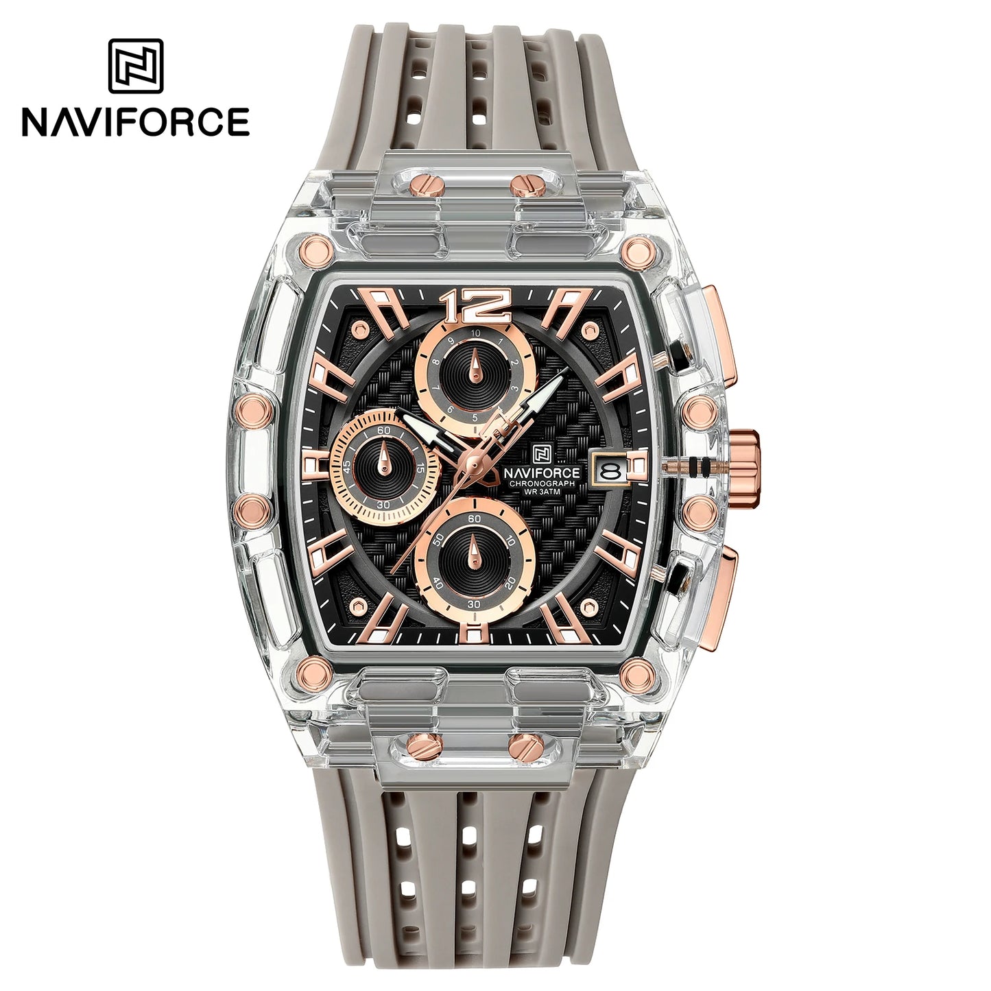 NAVIFORCE 2025 New Design Transparent Tonneau Watch Men Quartz Man Watches Waterproof Luxury Sport Out Door montre homme