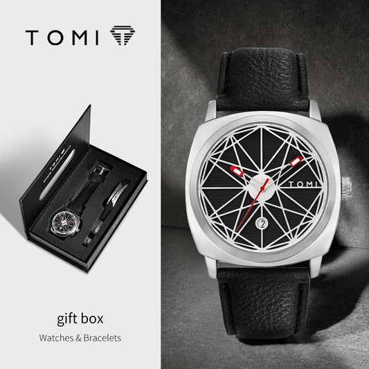TOMI 2024 New 2PCS Men's Watch Bracelet Gift Set Luxury Business Versatile Calendar Men's Quartz Watch and Watch Gift Reloj