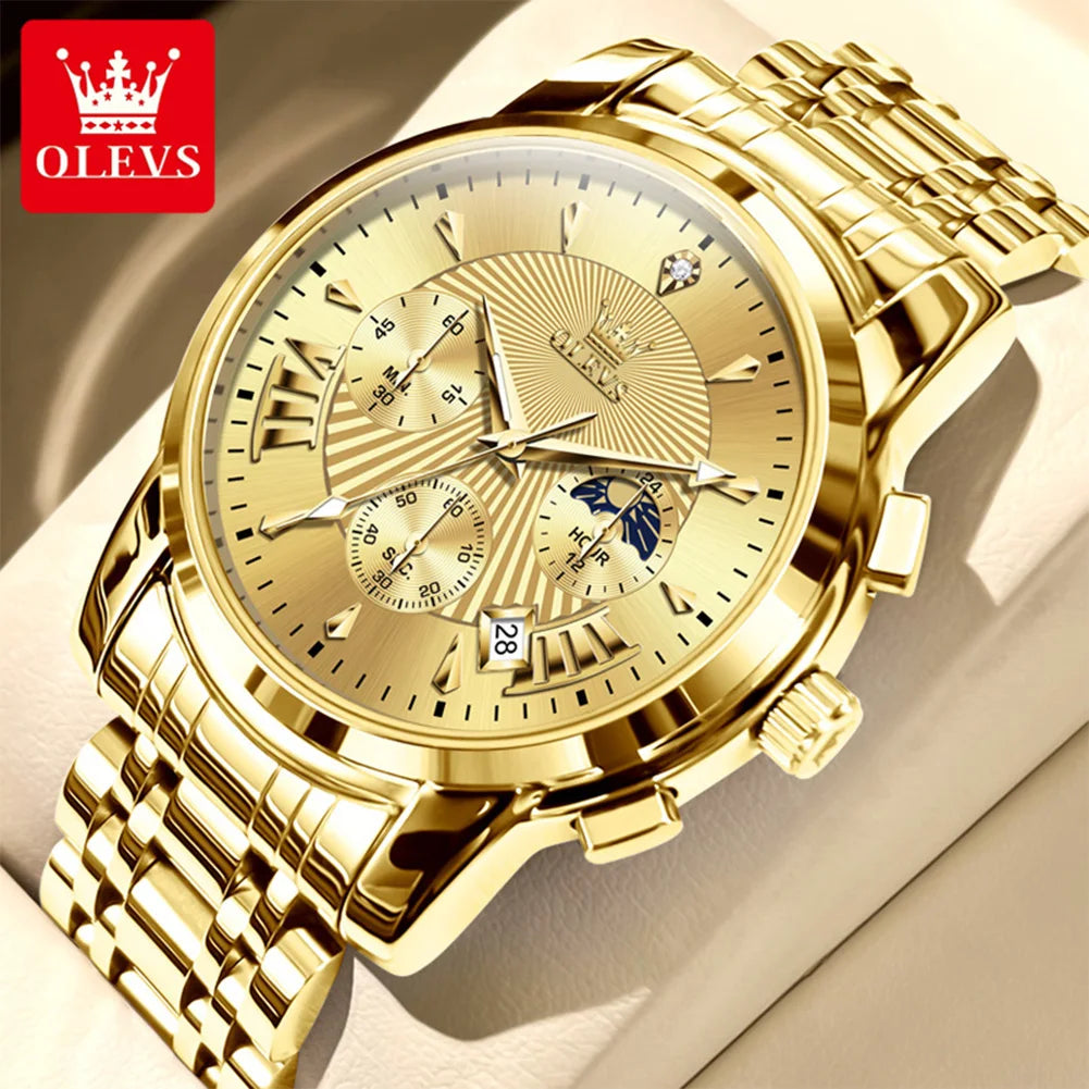 OLEVS 2892 Men Watch Original Quartz Watch Luxury Brand Waterproof Luminous Chronograph Classic Business Moon Phase Men Watch