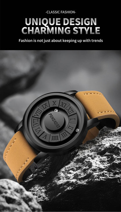 Luxorive MagnoSpin Edge – Men's Magnetic Scrolling Stainless Steel Quartz Watch (With Box)