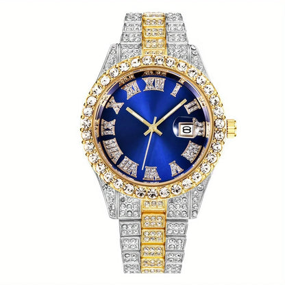 Luxorive IceFlex Retro – Bling Rhinestone Quartz Watch for Men
