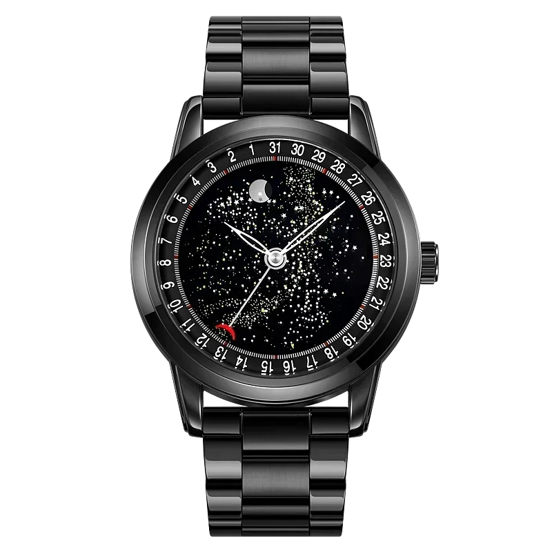 SKMEI 2116 Men’s Casual Wristwatch – Genuine Leather Strap, Date Display & Starry Sky Moon Phase