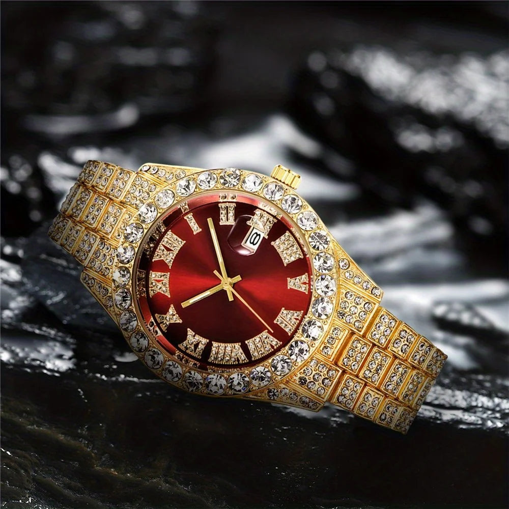 Luxorive IceFlex Retro – Bling Rhinestone Quartz Watch for Men