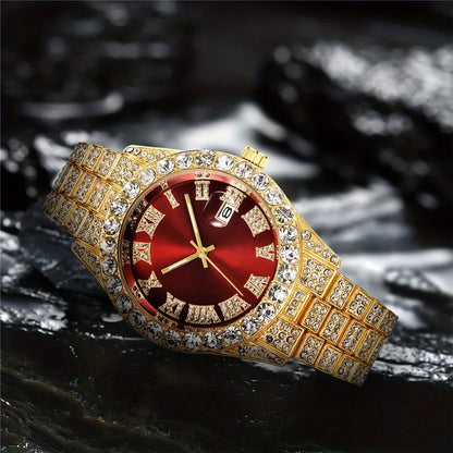 Luxorive IceFlex Retro – Bling Rhinestone Quartz Watch for Men