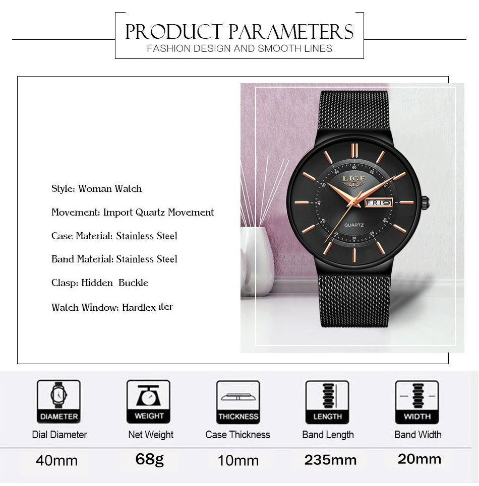 LIGE 2024 Ultra Thin Quartz Watch – Sleek, modern, and designed for men who appreciate minimalist elegance with sporty performance.