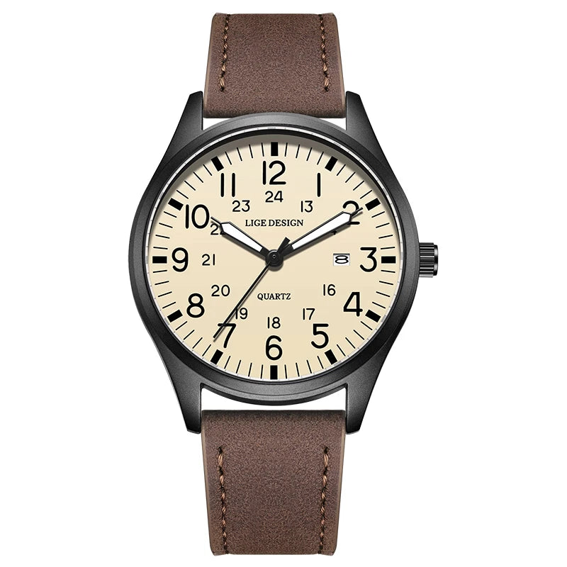 LIGE Luxury Military Quartz Watch for Men – Waterproof, Luminous, Nylon Leather Strap, Date Display