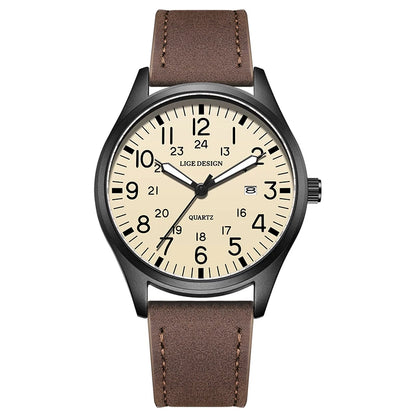 LIGE Luxury Military Quartz Watch for Men – Waterproof, Luminous, Nylon Leather Strap, Date Display