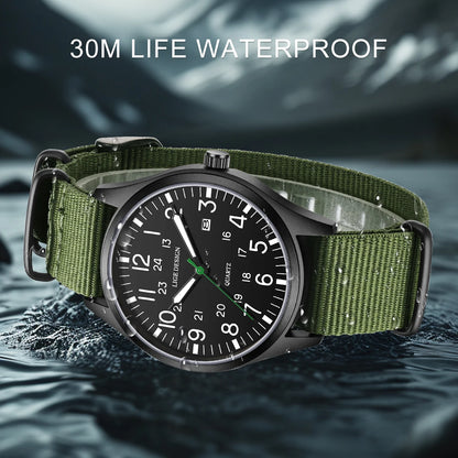 LIGE Luxury Military Quartz Watch for Men – Waterproof, Luminous, Nylon Leather Strap, Date Display