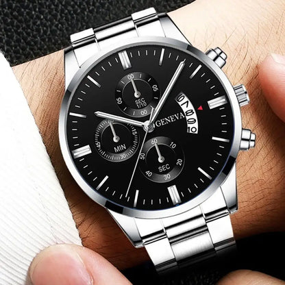 Luxorive Classic Trio – Men's Stainless Steel Calendar Quartz Watch Set (3‑Piece, No Box)