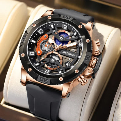 LIGE Sports Chronograph is a premium-quality men’s wristwatch featuring a rugged design with real chronograph sub-dials, made for active and style-conscious individuals.