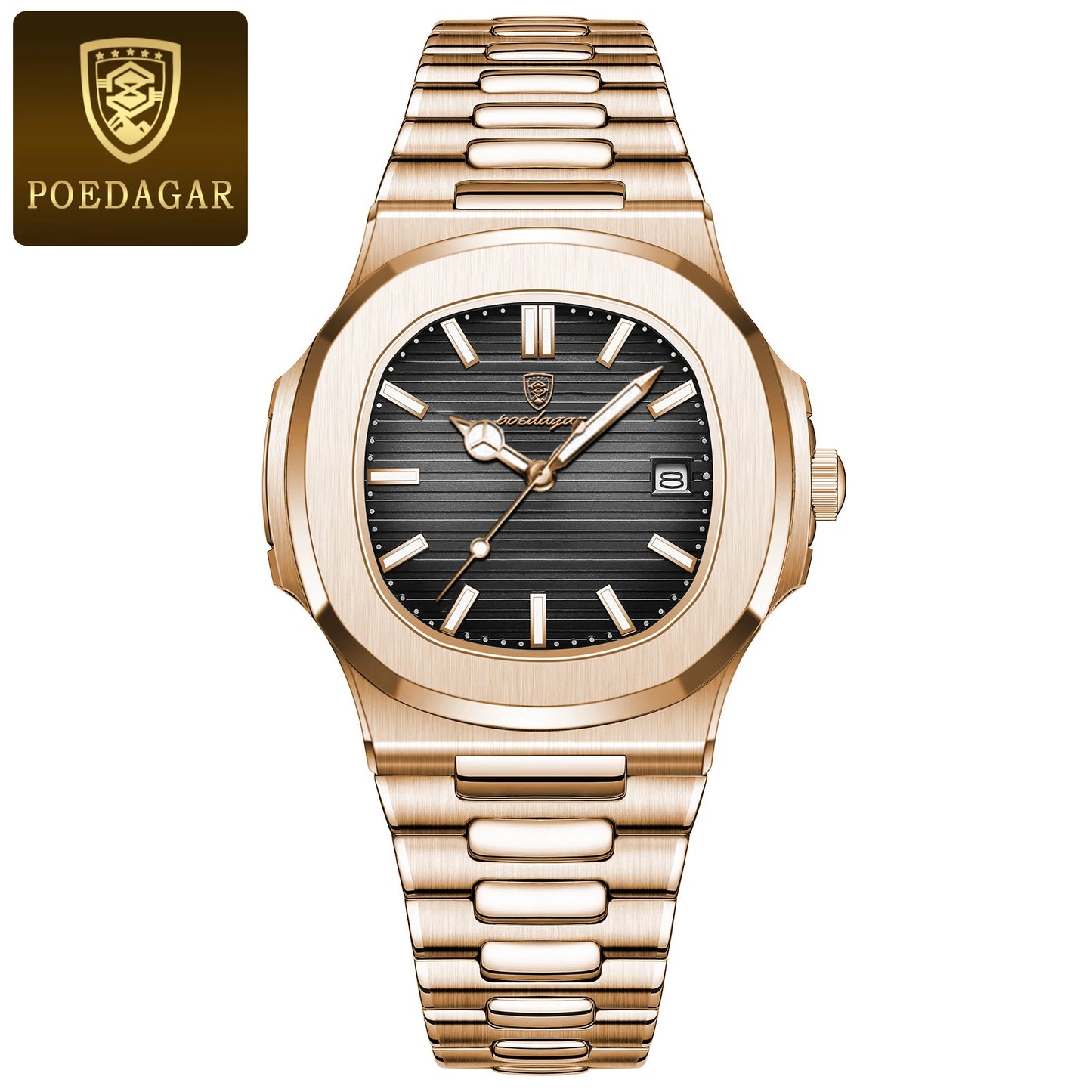 PENGAGAR Luxury Watch Business 50 ATM Waterproof Male Clock Luminous Date Stainless Steel Square Quartz Men Watches reloj hombre