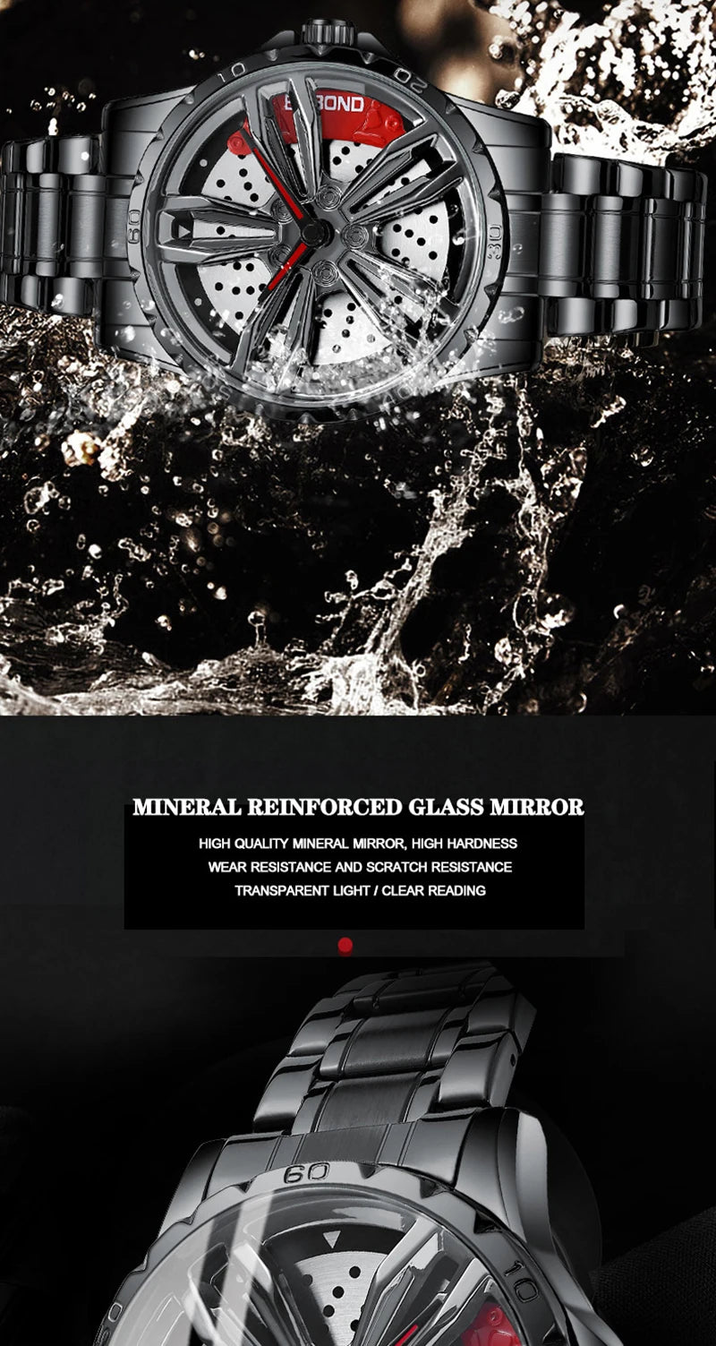 UTHAI Automotive Wheel Hub Hollow Mechanical Watch Luxury Fashion Wheel Hub Waterproof Stainless Steel Men's Watch V002
