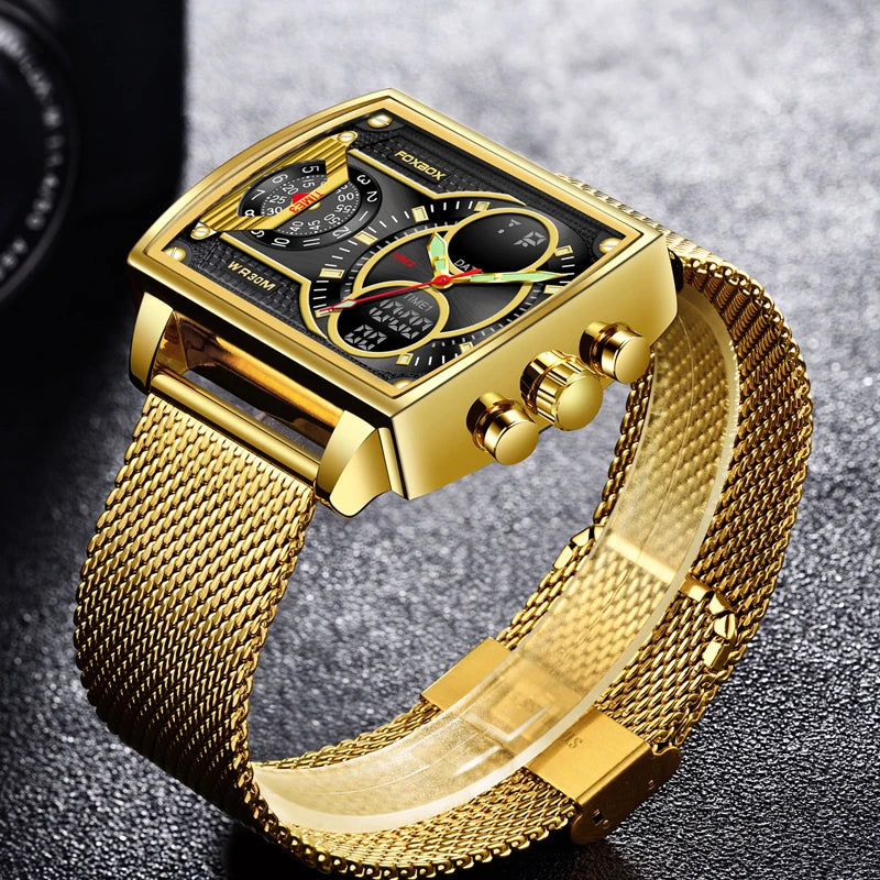 LIGE Luxury Men’s Square Watch – FOXBOX Fashion Casual Sports Waterproof Double Display
