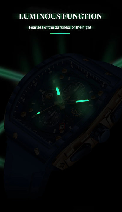 LIGE Luxury Square Chronograph — a bold statement timepiece designed for men who appreciate modern luxury in a unique square profile.