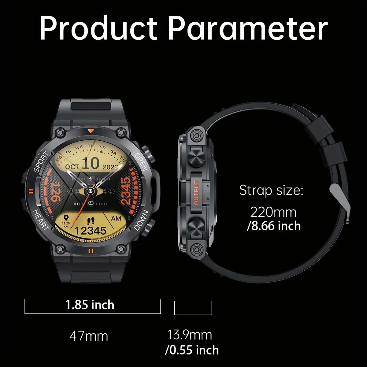 Luxorive K56Pro Smartwatch – 1.39" HD Display, Heart Rate, Bluetooth, 400mAh Battery, Sports & Outdoor Use