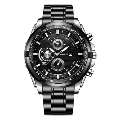 Luxorive MetroChron – 3‑Eye Quartz Watch for Men | Steel Bracelet, Roman + Index Dial