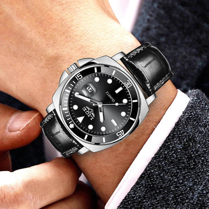 LIGE Men’s Business Military Sports Quartz Watch – Luxury Leather Waterproof Timepiece
