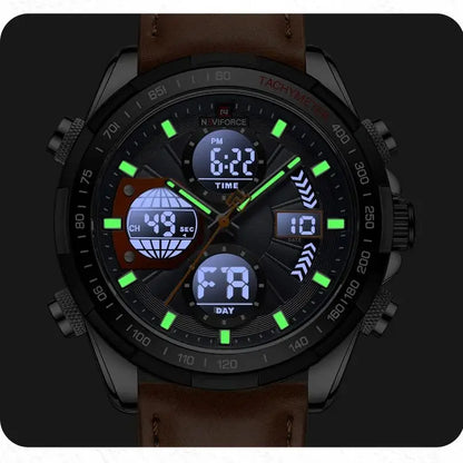 2025 NAVIFORCE Sport Watches for Men Strong Luminous Dual Display Waterproof Quartz Genuine Leather Wristwatch Relogio Masculino