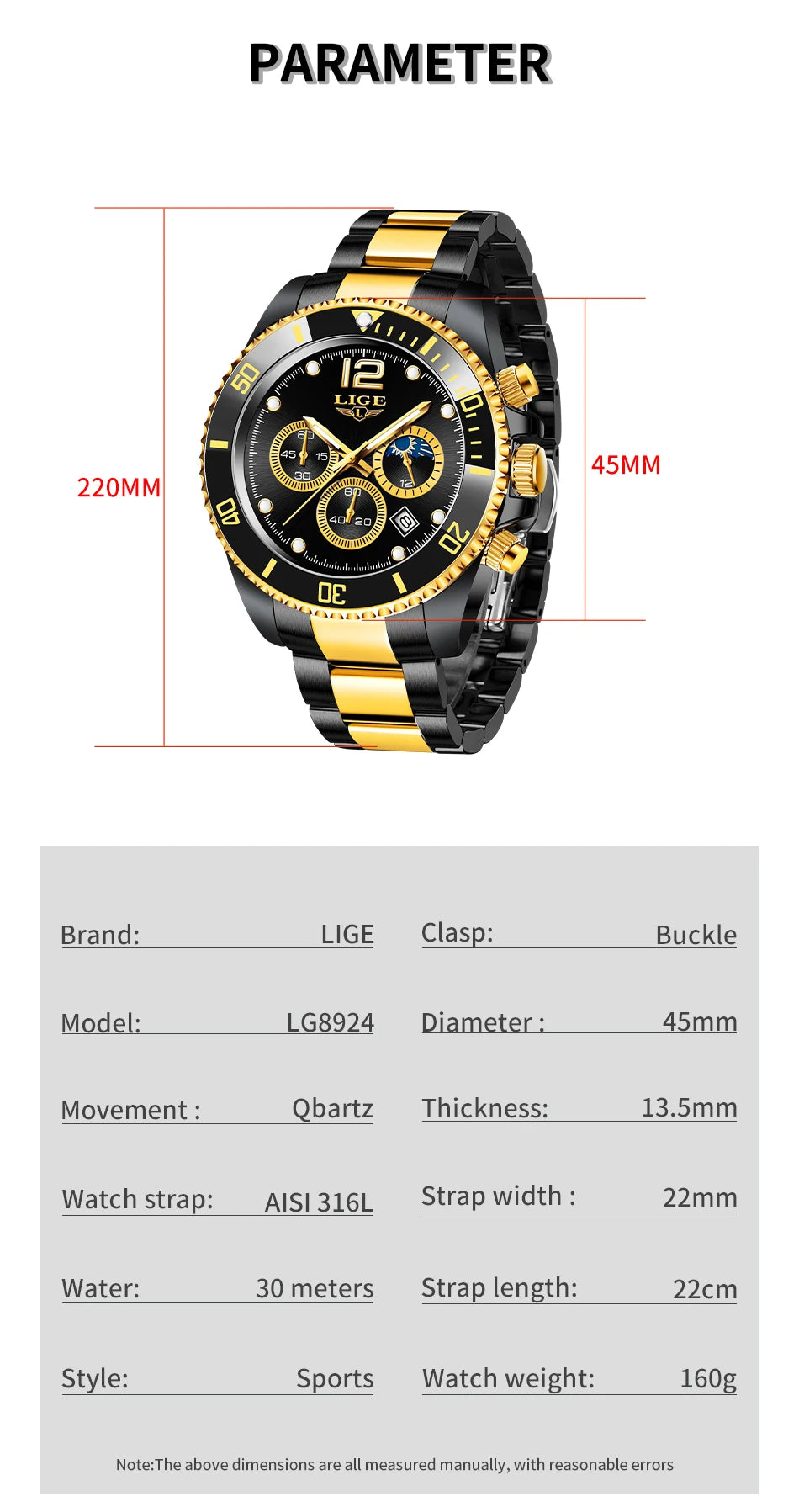LIGE Men’s Luxury Military Quartz Watch – Full Steel Waterproof Chronograph