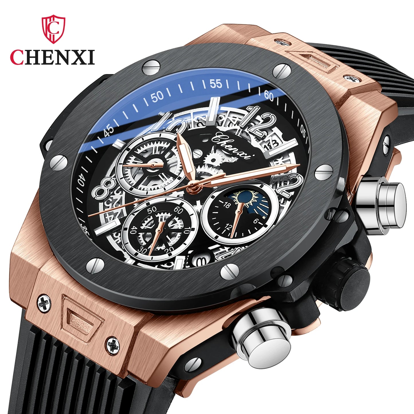 Luxorive StarryEdge – Silicone Military Moon-Phase Chrono Watch