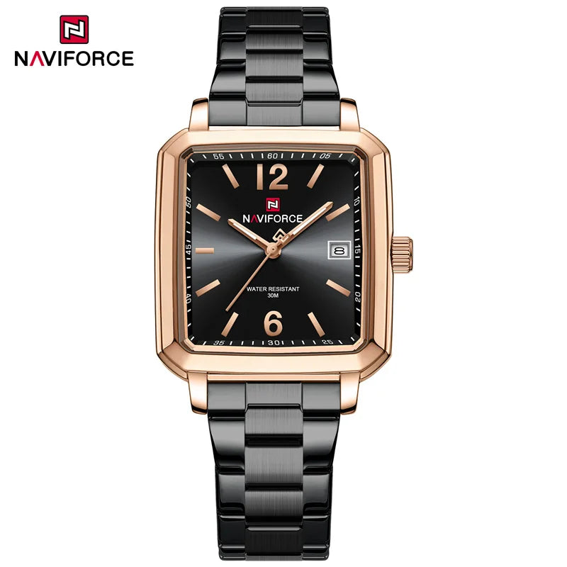 NAVIFORCE Couple Quartz Watch Retro Fashion Calendar Display Stainless Steel Strap Luminous Pointer 3ATM Waterproof Couple Watch