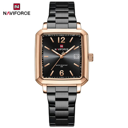 NAVIFORCE Couple Quartz Watch Retro Fashion Calendar Display Stainless Steel Strap Luminous Pointer 3ATM Waterproof Couple Watch