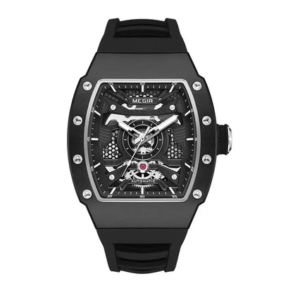 MEGIR Men's Automatic Mechanical Watch with Stainless Steel Case Sillicone Strap Fashion Waterproof Luminous Wristwatch 8604