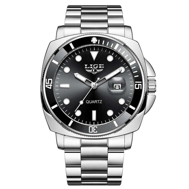 LIGE Men’s Business Military Sports Quartz Watch – Luxury Leather Waterproof Timepiece