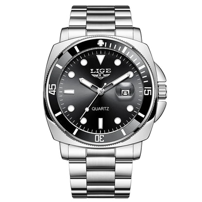LIGE Men’s Business Military Sports Quartz Watch – Luxury Leather Waterproof Timepiece