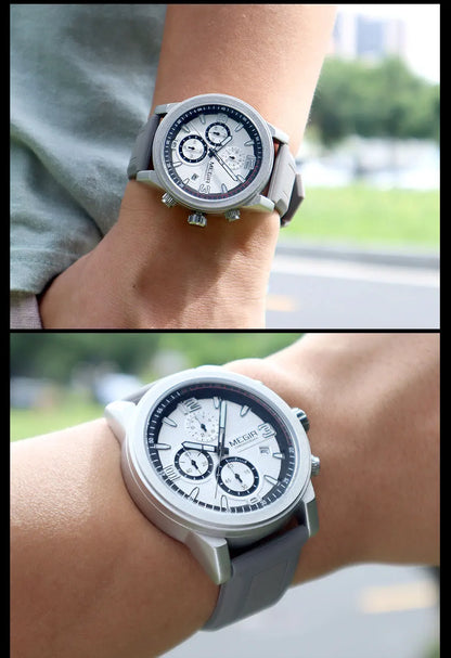 MEGIR 2026 Sport Analog mens watches Fashion Military Silicone Chronograph Quartz Wristwatch reloj de hombre Luminous Hands