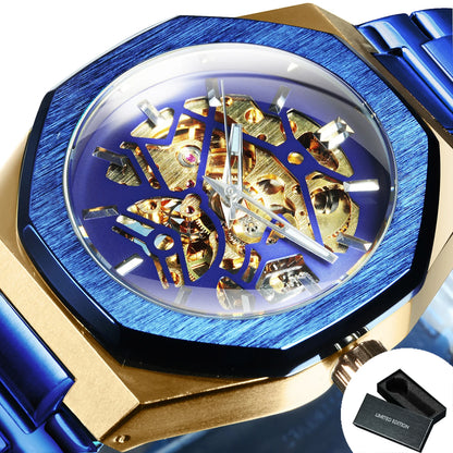 Luxorive  WINNER Luxury Skeleton Watch – Men's Automatic Mechanical in Black & Gold