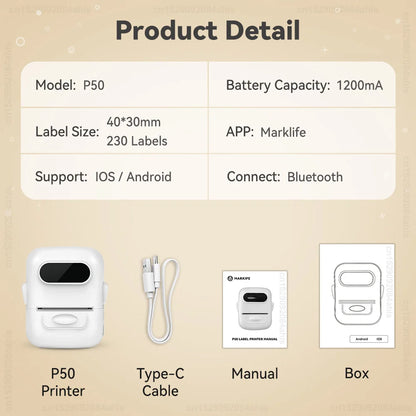 P50 Mini Thermal Label Printer – Portable Barcode & QR Maker
