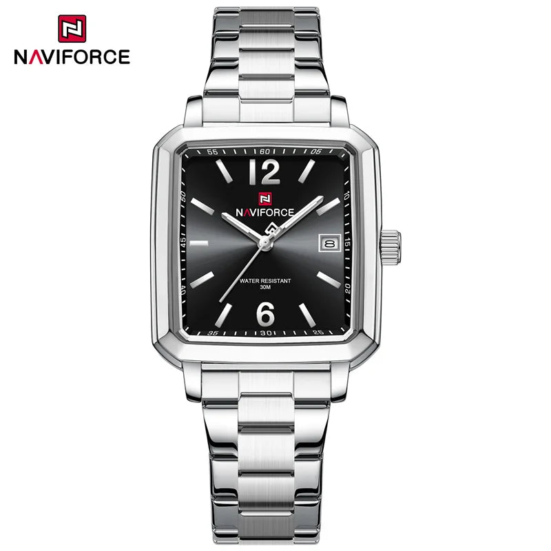 NAVIFORCE Couple Quartz Watch Retro Fashion Calendar Display Stainless Steel Strap Luminous Pointer 3ATM Waterproof Couple Watch