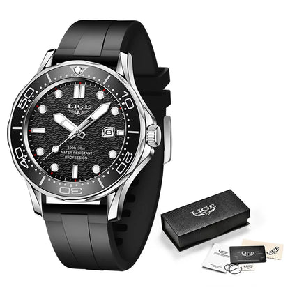 2025 LIGE Men's Business Luxury Dive Watch – Waterproof Chronograph with Date | Stainless Steel Sport Wristwatch + Box