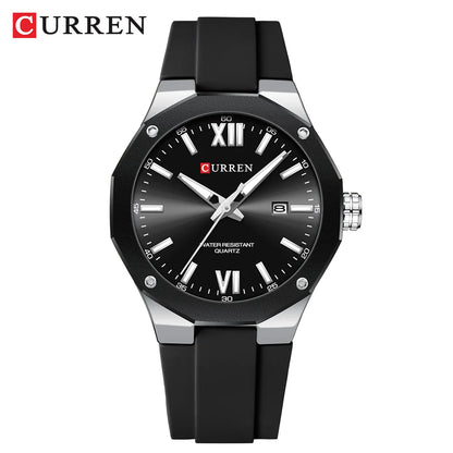 CURREN 8465 Men’s Fashion Quartz Watch – Waterproof Casual Timepiece with Calendar & Luminous Silicone Strap