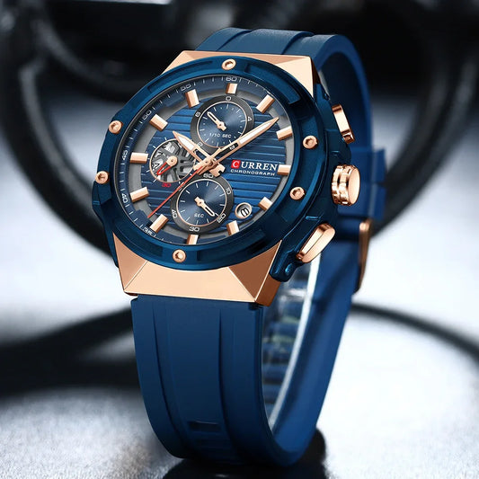 CURREN Multifunctional Sports Chronograph Quartz Watch – Silicone Strap with Luminous Hands