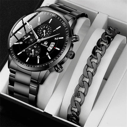Luxorive ChronoLux Set – Men’s Stainless Steel Quartz Watch & Bracelet Combo