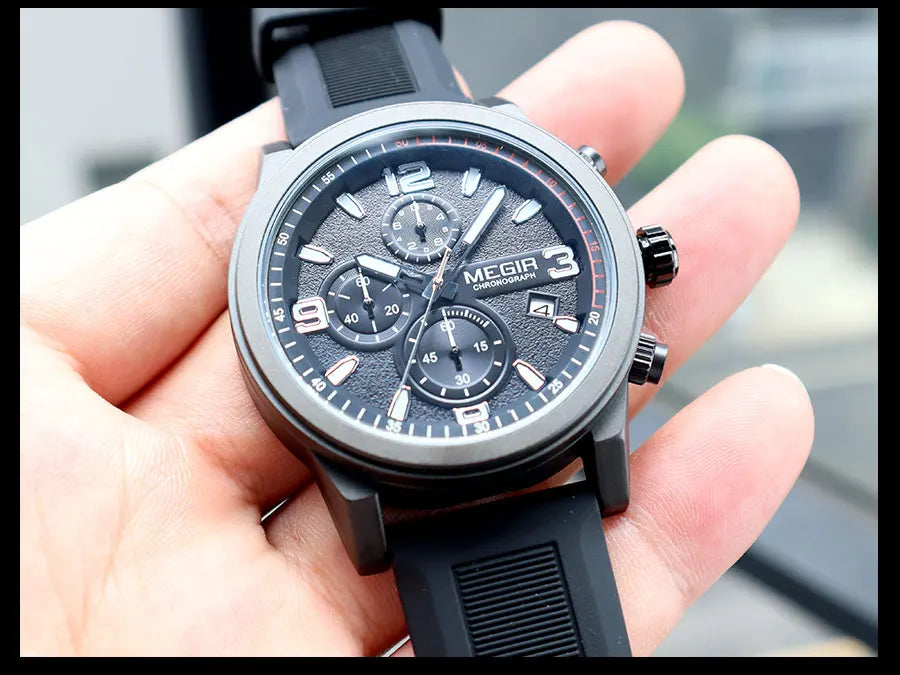 MEGIR 2026 Sport Analog mens watches Fashion Military Silicone Chronograph Quartz Wristwatch reloj de hombre Luminous Hands