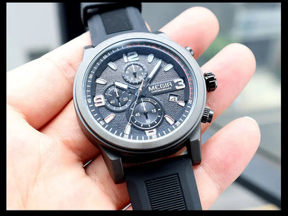MEGIR 2026 Sport Analog mens watches Fashion Military Silicone Chronograph Quartz Wristwatch reloj de hombre Luminous Hands