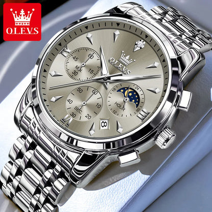 OLEVS 3639 Top Brand Original Quartz Watch Multifunctional Chronograph Watch For Men Waterproof Luminous Moon Phase Watch New