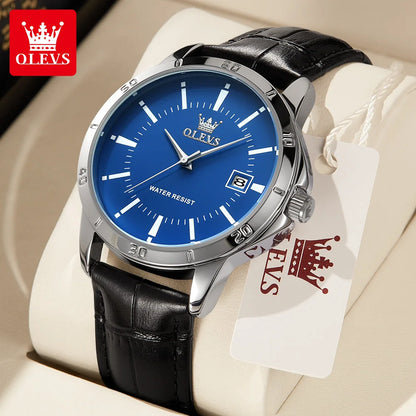 OLEVS Watch Men Fashion Leather Strap Waterproof Quartz Watch for Men Simplicity Calendar Men's Dress Wristwatches Exculsive New